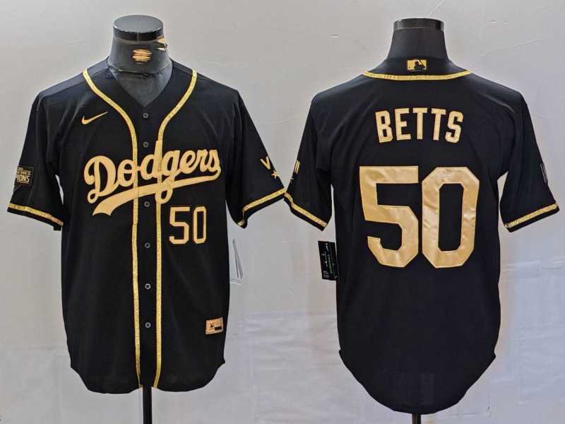 Men%27s Los Angeles Dodgers #50 Mookie Betts Number Black Gold World Series Champions Cool Base Stitched Jersey->los angeles dodgers->MLB Jersey